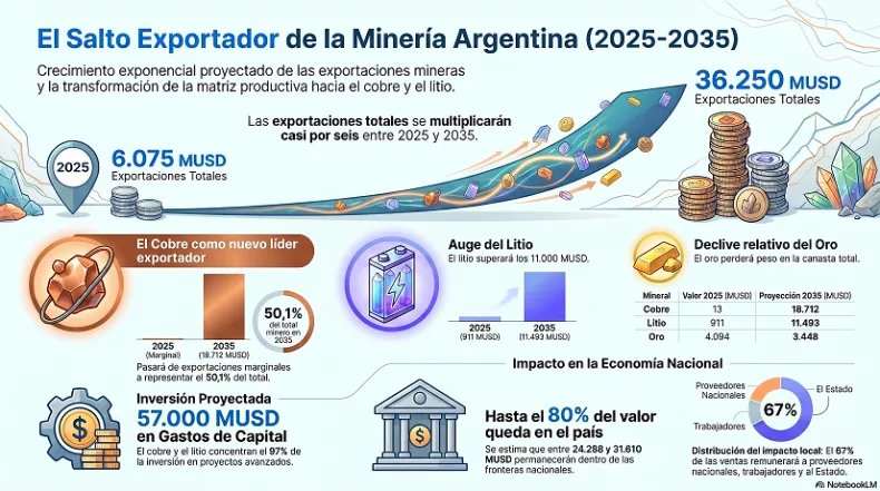 Argentina hacia la cima minera: Proyecciones oficiales anticipan exportaciones por más de USD 36.000 millones para 2035
