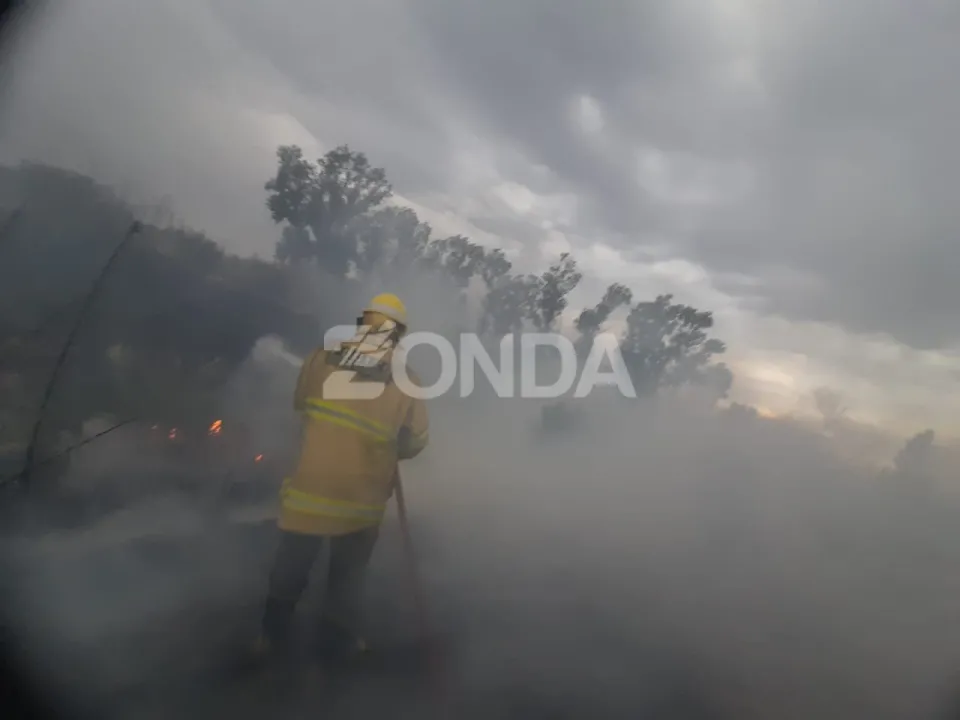 Bomberos Voluntarios de Pocito Trabajan en el incendio en el cementerio