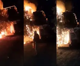 Una cosechadora de aceitunas fue destruida por un incendio en Sarmiento