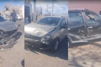 Un choque en Villa Las Rosas dejó un auto sobre la vereda de una unión vecinal